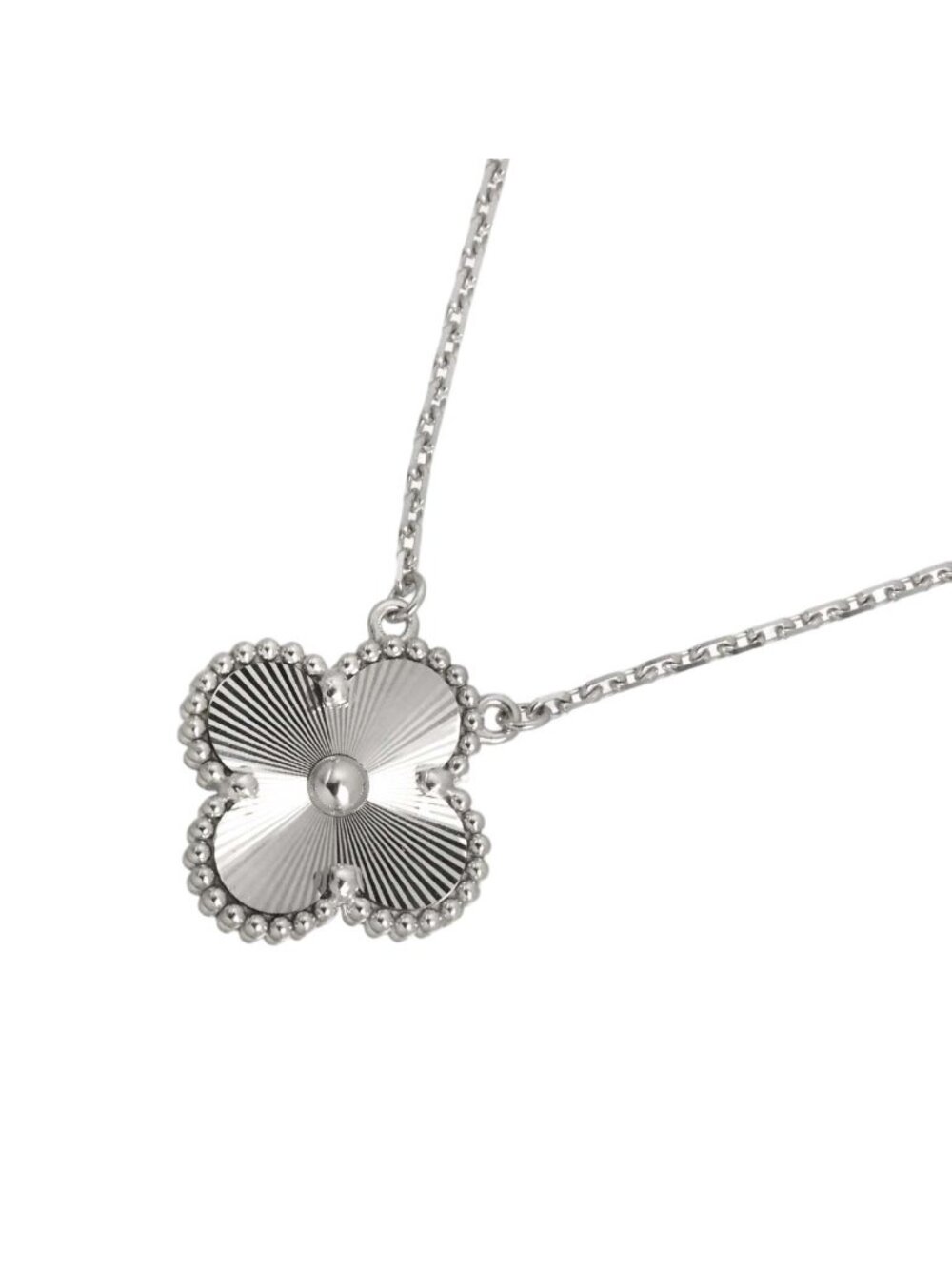 Van Cleef & Arpels Vintage Alhambra Guilloche Necklace 42 18k White Gold